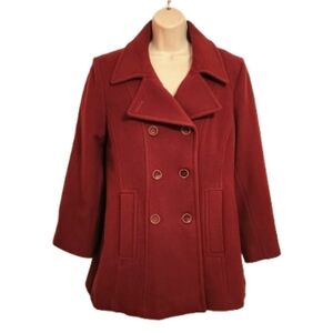 Jason Kole Red Wool Blend Double Breasted Peacoat Large